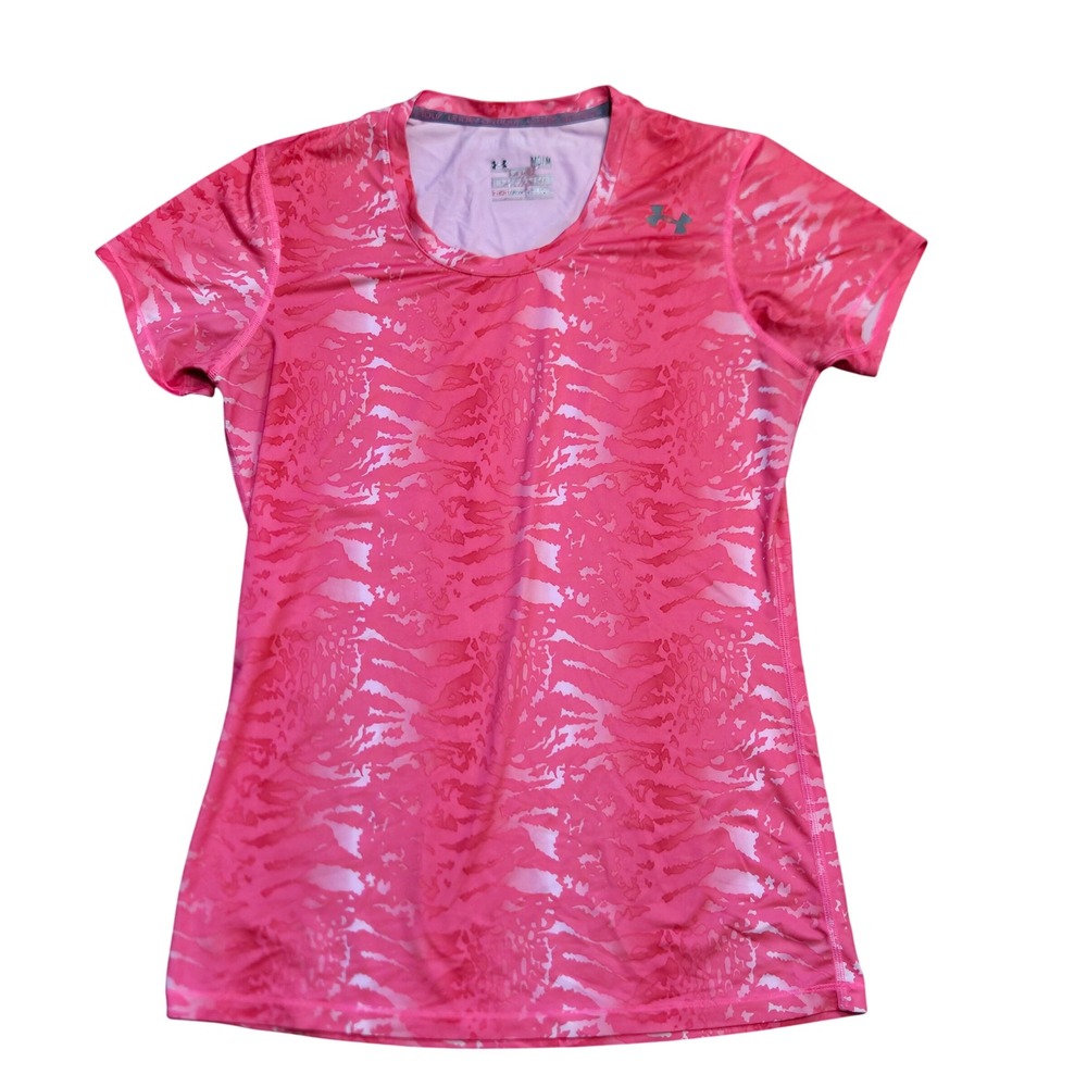 Under Armour HeatGear Pink Tiger Stripe Camo Athletic Shirt Medium Fitted